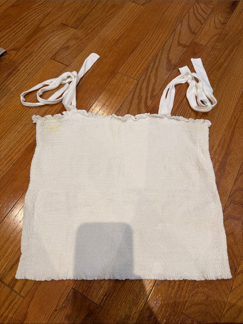 Nation White Cinched Tank with Adjustable Tie Straps, Size L, Small yellow stain